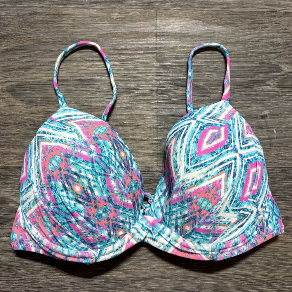 Raisans Swim Aqua in Your Dreams Tribal Bikini Top Large Pink Adjustable NEW